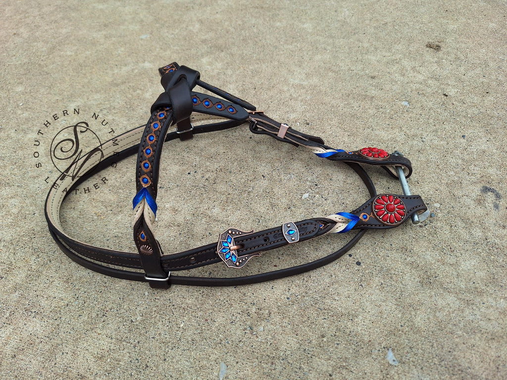 Red, Cream and Blue Futurity Knot Browband Headstall