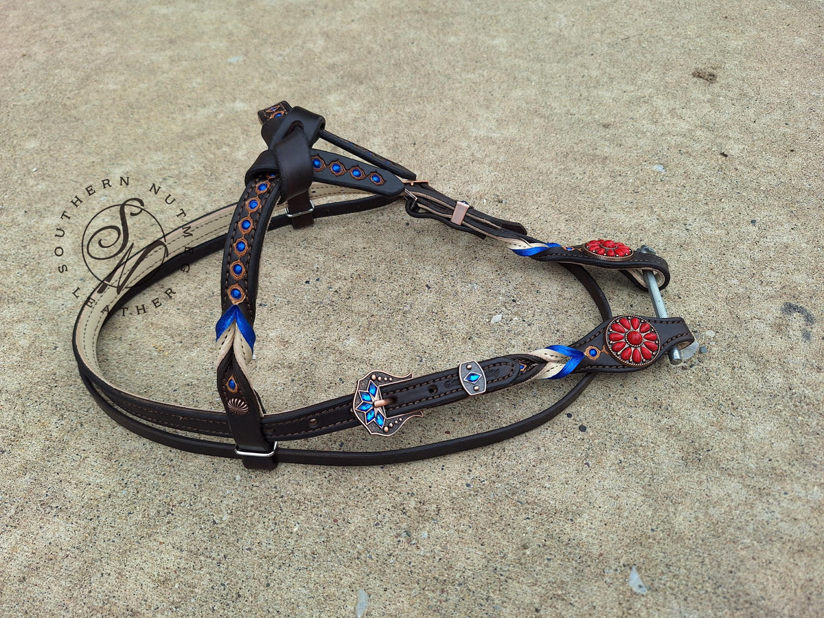 Red, Cream and Blue Futurity Knot Browband Headstall