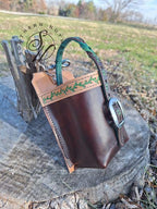 Water Bottle Saddle Bag Dark Oil and Tooled Green Vines