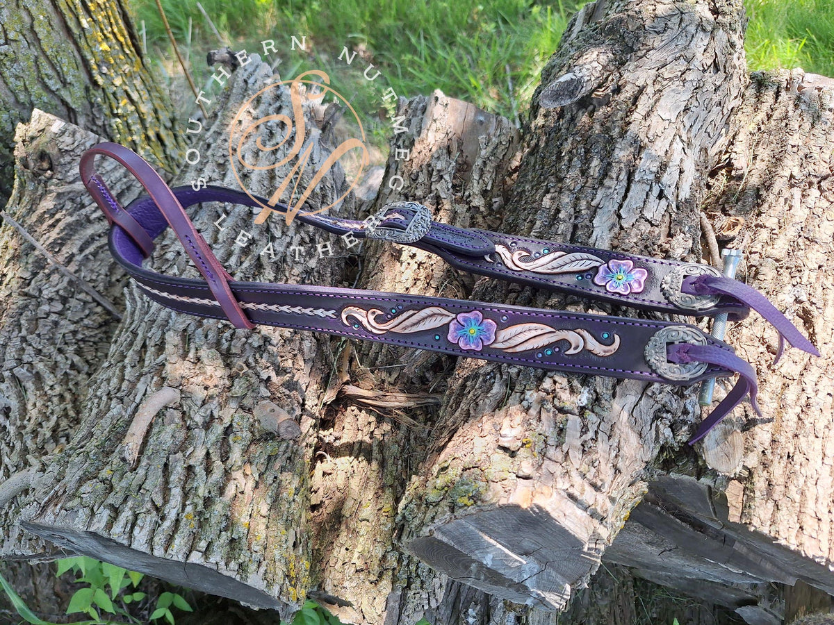 Belt Style Purple Carved Headstall