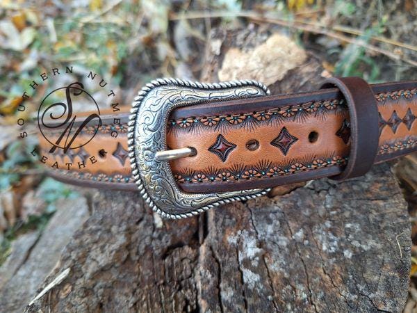Tooled Belt With Turquoise