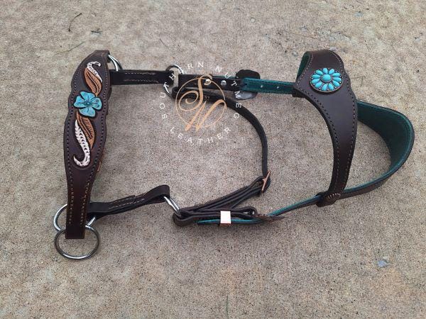 Chocolate and Turquoise Ergonomic Carved Side-Pull Headstall