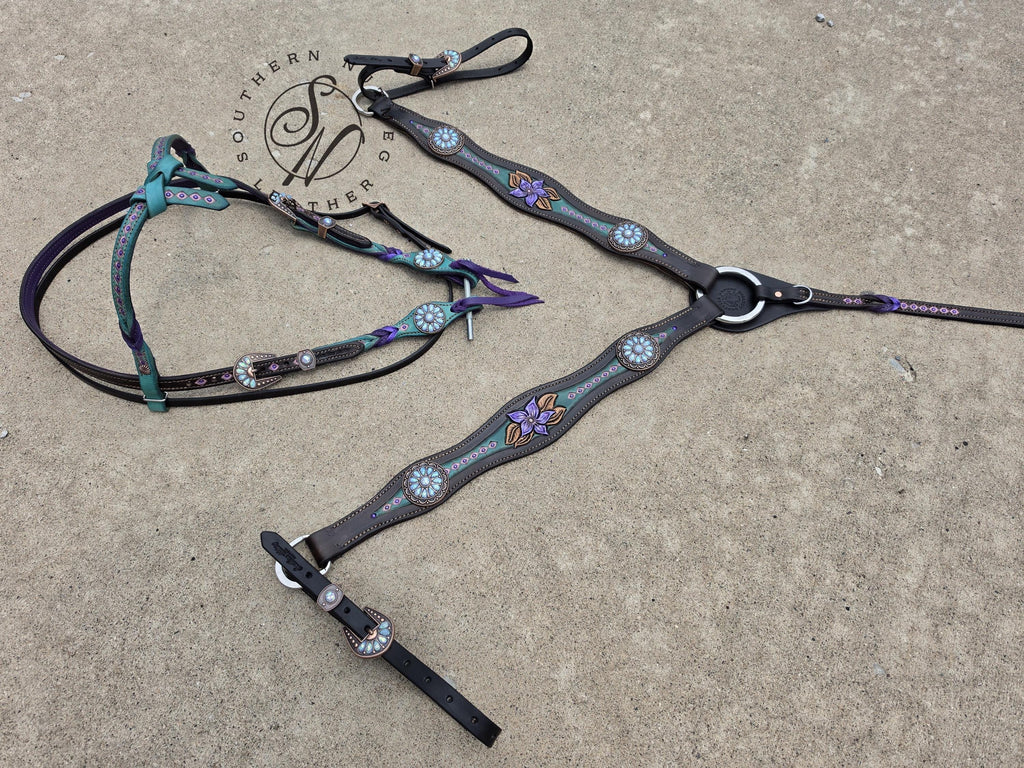 Draft Size Purple and Turquoise Tack Set