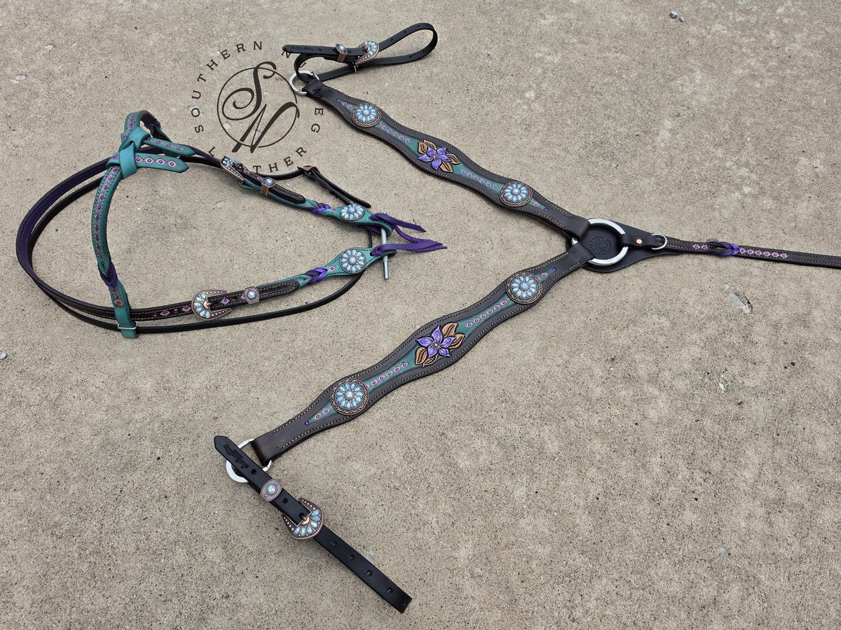 Draft Size Purple and Turquoise Tack Set