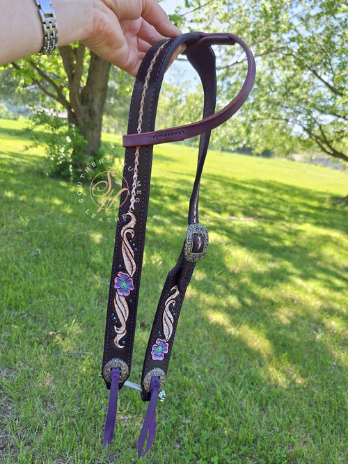 Belt Style Purple Carved Headstall