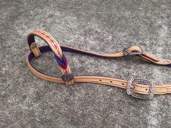 Light Oil with Pink Diamonds and Purple Twists One Ear Headstall