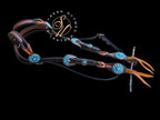 Two Ear, Copper, Chocolate, and Blue Headstall with Throat Latch