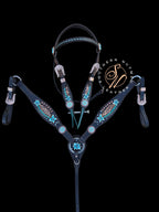 Leopard and Teal Floral Browband Tack Set