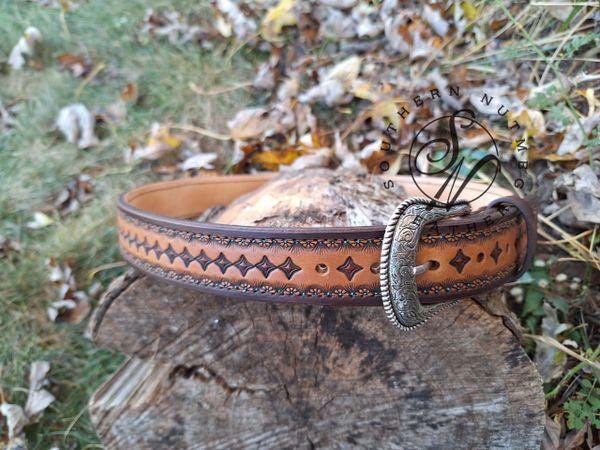 Tooled Belt With Turquoise