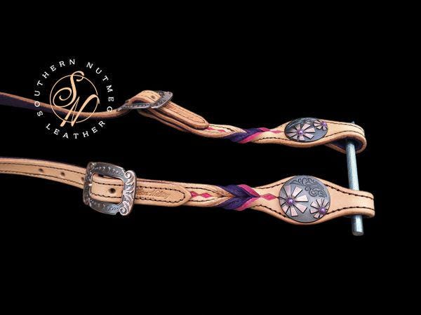 Light Oil with Pink Diamonds and Purple Twists One Ear Headstall