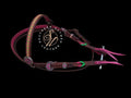 Dark Oil Tooled Pink and Lime Twists Headstall