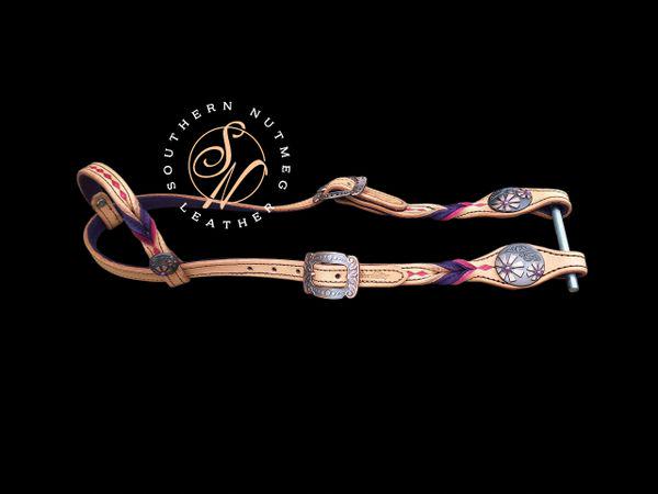 Light Oil with Pink Diamonds and Purple Twists One Ear Headstall