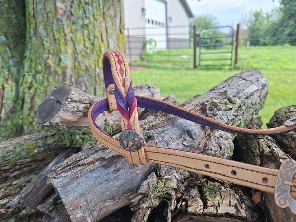 Light Oil with Pink Diamonds and Purple Twists One Ear Headstall