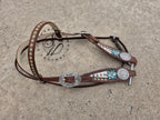 Medium Oil Turquoise Carved Flower Browband Headstall