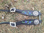Black with Purple Flowers Tooled One Ear Headstall