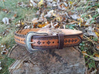 Tooled Belt With Turquoise