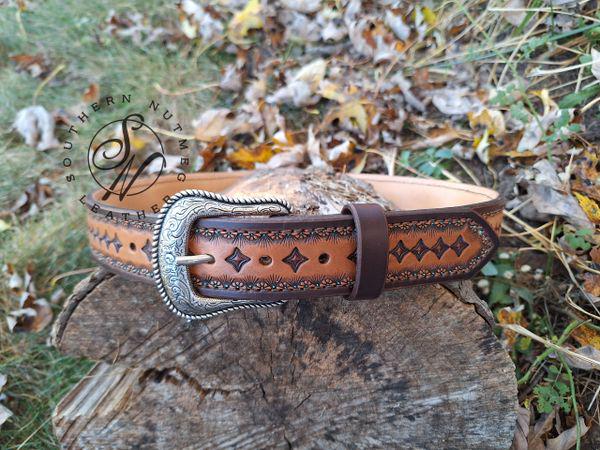 Tooled Belt With Turquoise