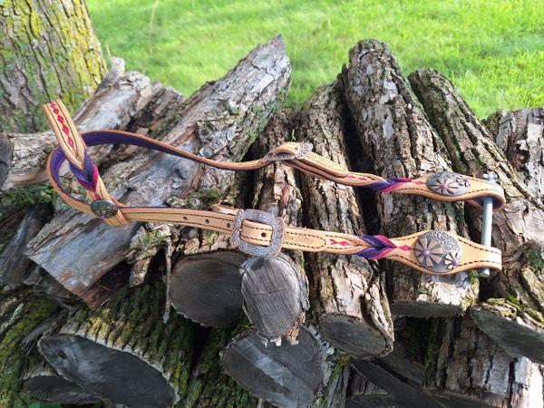 Light Oil with Pink Diamonds and Purple Twists One Ear Headstall