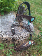 Chocolate and Turquoise Ergonomic Carved Side-Pull Headstall