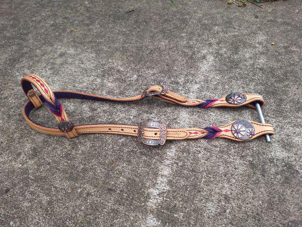 Light Oil with Pink Diamonds and Purple Twists One Ear Headstall
