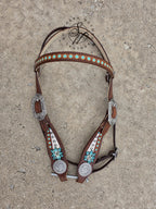 Medium Oil Turquoise Carved Flower Browband Headstall