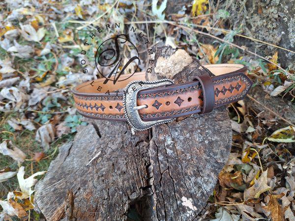 Tooled Belt With Turquoise