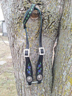 Black with Purple Flowers Tooled One Ear Headstall