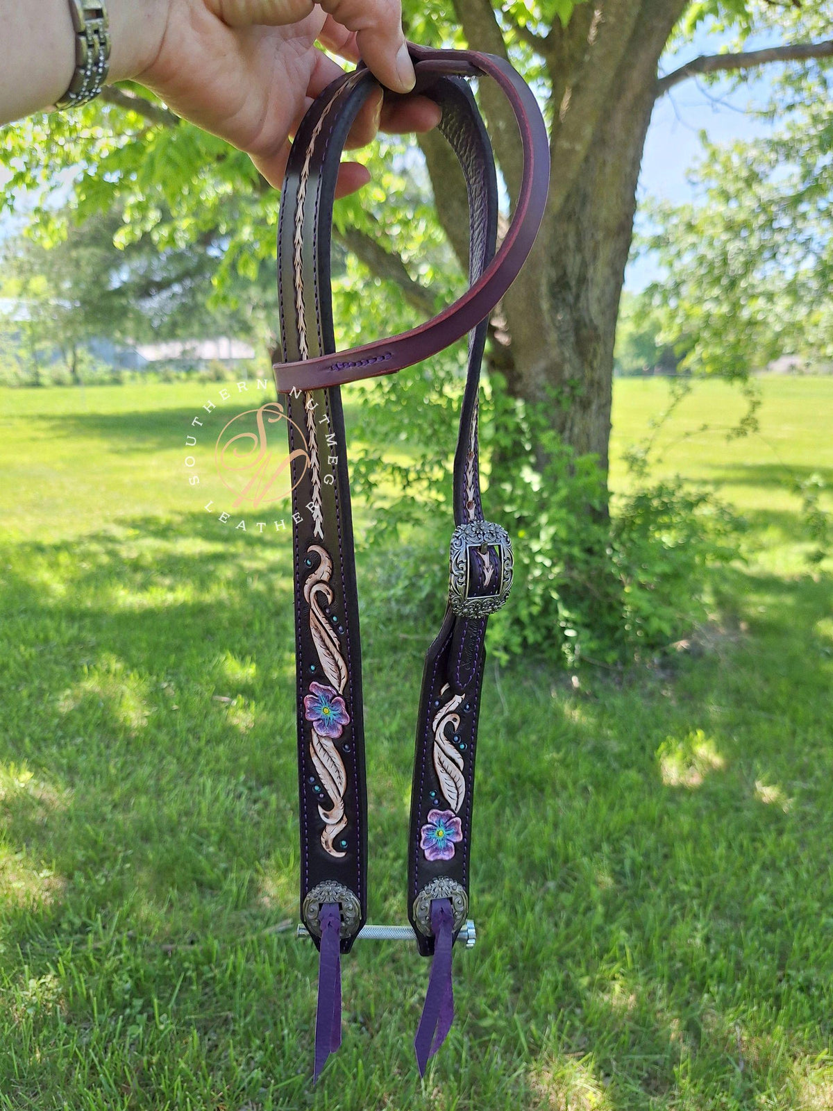 Belt Style Purple Carved Headstall