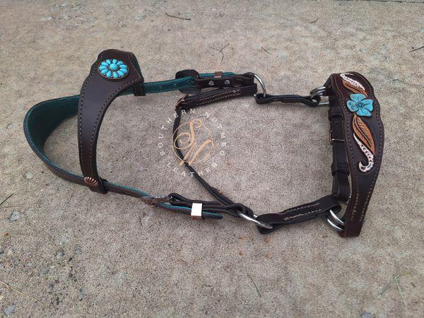 Chocolate and Turquoise Ergonomic Carved Side-Pull Headstall
