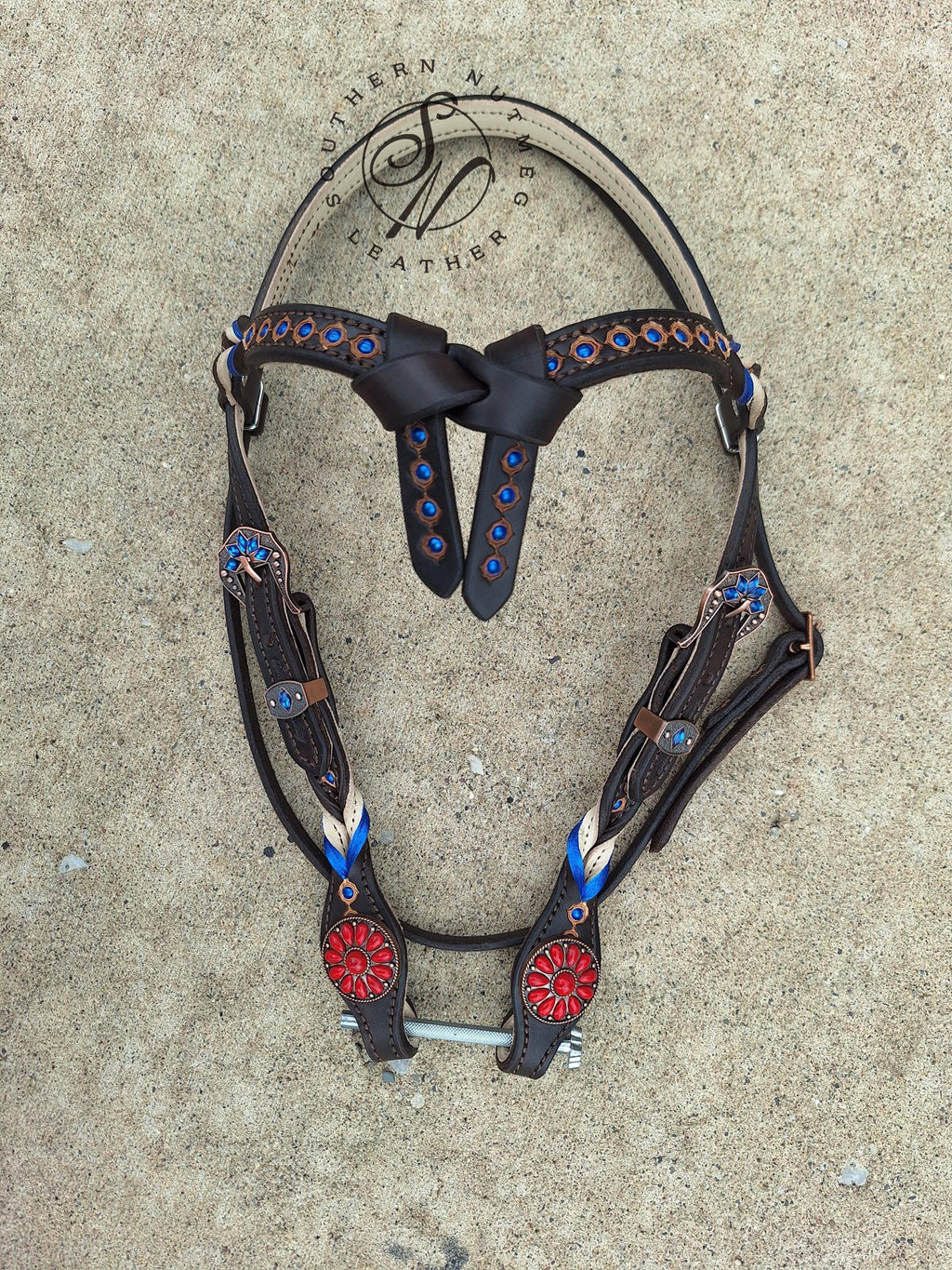 Red, Cream and Blue Futurity Knot Browband Headstall
