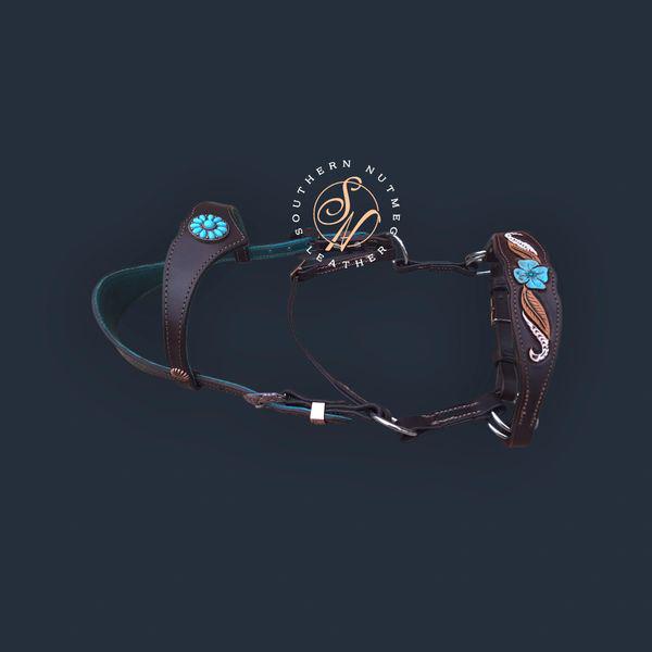 Chocolate and Turquoise Ergonomic Carved Side-Pull Headstall