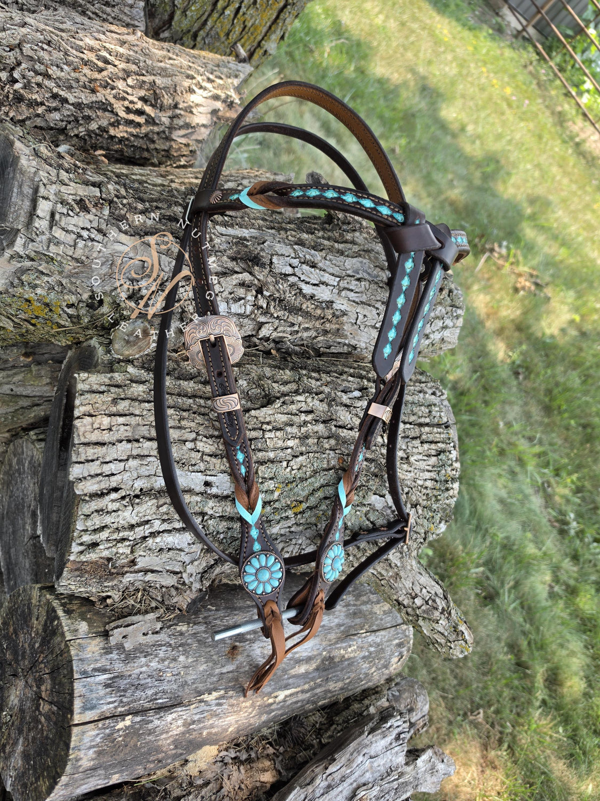 Small Draft Size Aztec Tooled Futurity Knot Browband Headstall