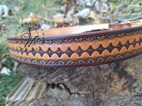 Tooled Belt With Turquoise