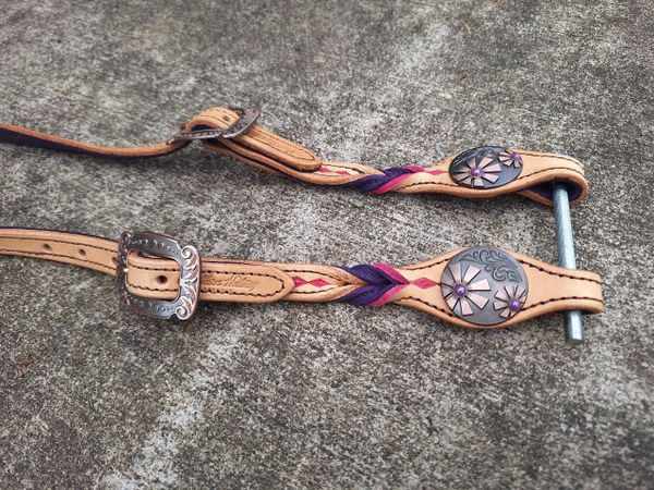 Light Oil with Pink Diamonds and Purple Twists One Ear Headstall