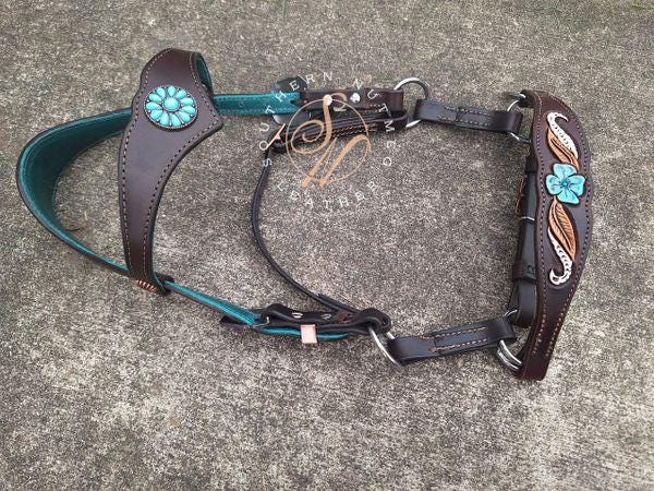Chocolate and Turquoise Ergonomic Carved Side-Pull Headstall