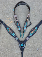 Leopard and Teal Floral Browband Tack Set