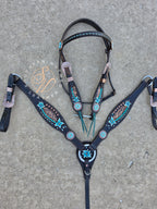 Leopard and Teal Floral Browband Tack Set