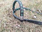 Black with Purple Flowers Tooled One Ear Headstall