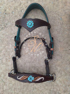 Chocolate and Turquoise Ergonomic Carved Side-Pull Headstall