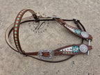 Medium Oil Turquoise Carved Flower Browband Headstall