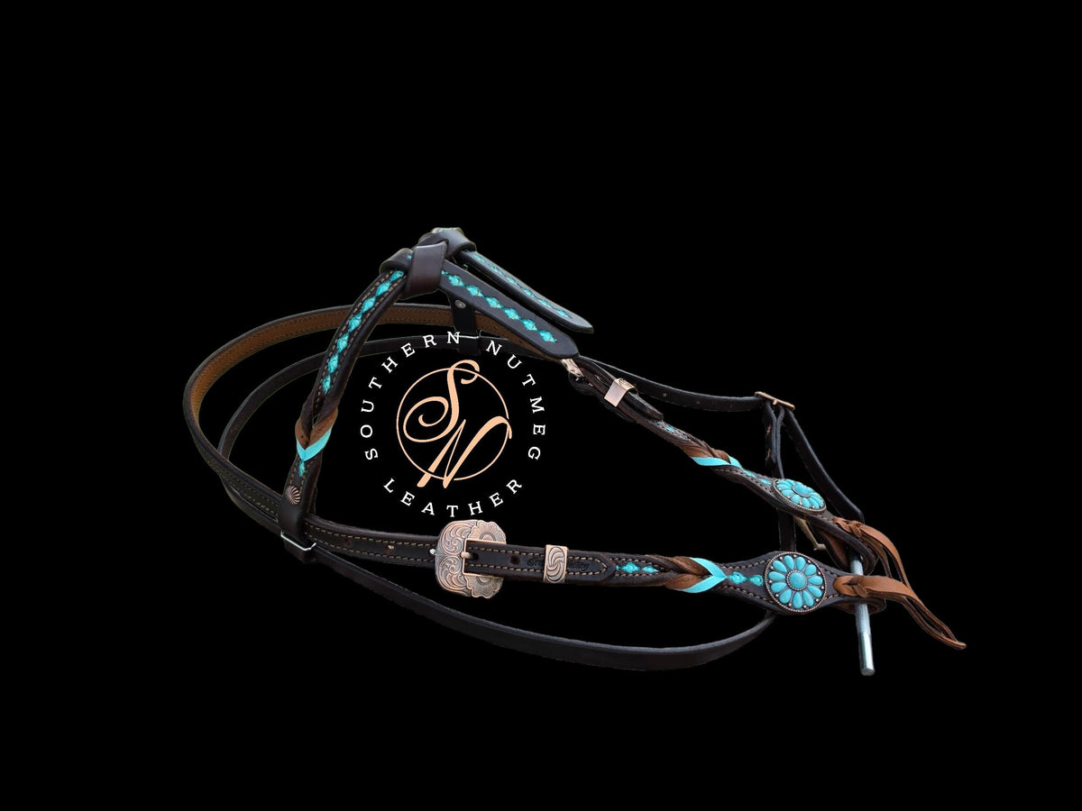 Small Draft Size Aztec Tooled Futurity Knot Browband Headstall