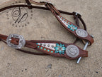 Medium Oil Turquoise Carved Flower Browband Headstall