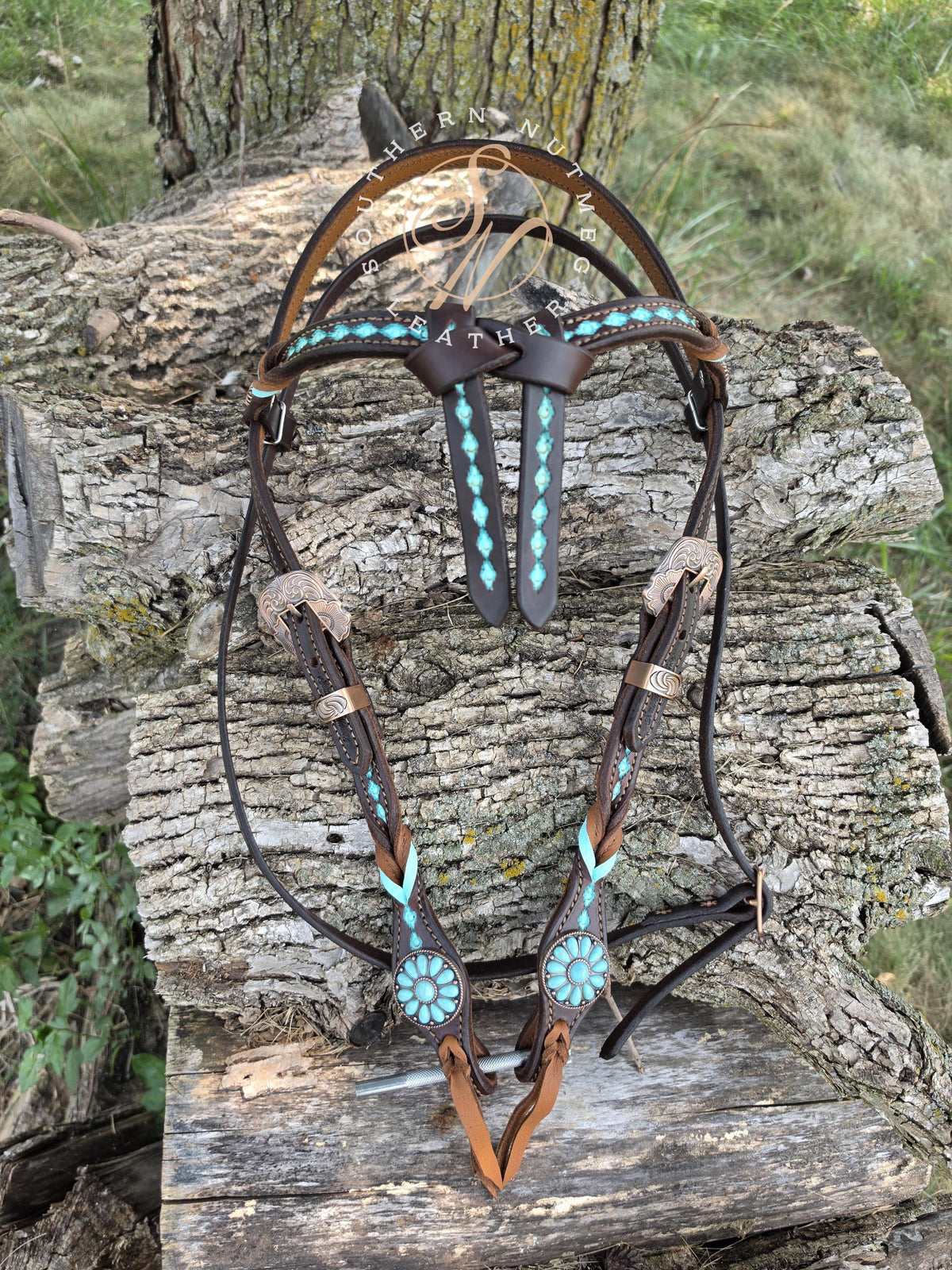 Small Draft Size Aztec Tooled Futurity Knot Browband Headstall
