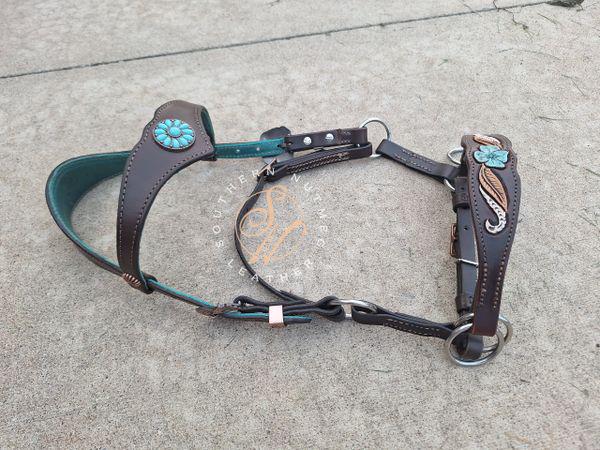 Chocolate and Turquoise Ergonomic Carved Side-Pull Headstall