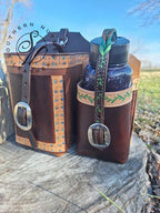 Water Bottle Saddle Bag Dark Oil and Tooled Green Vines
