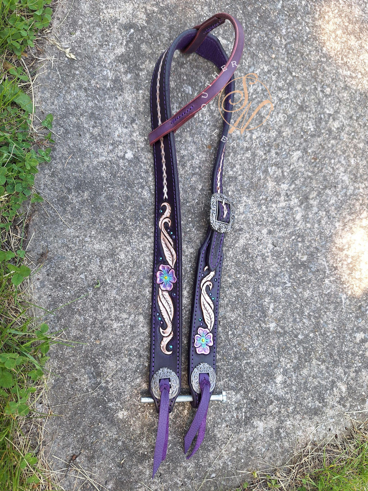 Belt Style Purple Carved Headstall