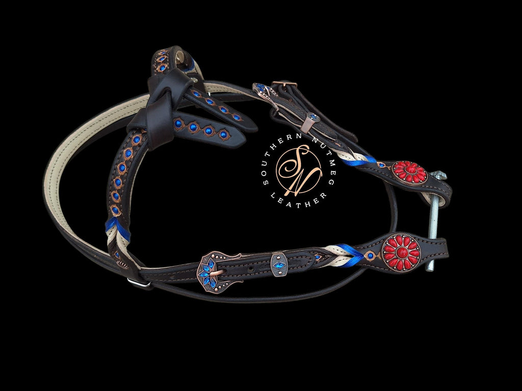 Red, Cream and Blue Futurity Knot Browband Headstall