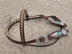 Medium Oil Turquoise Carved Flower Browband Headstall